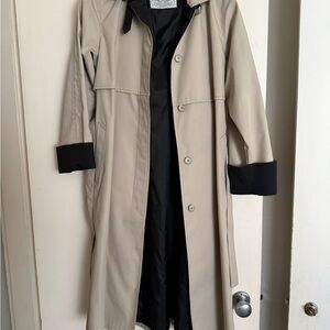 Beige Trench Coat with Black Accents